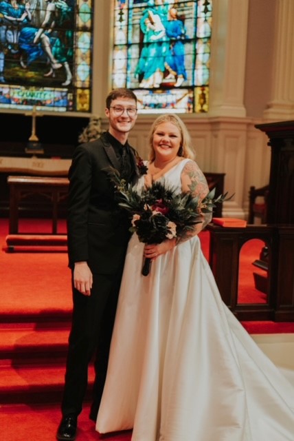 Bride and groom at the Masonic Care Community Chapel.
